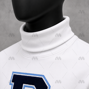 Veste de sport d'hiver personnalisée blanche et bleue à col montant, avec impression en relief, séchage rapide, en polaire polyester/coton - Product Image 3