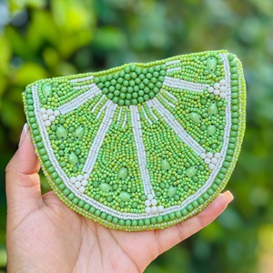 Lime Slice Beaded Pouch Green Citrus Fruit Clutch Summer Trendy Party Bag Unisex Monedero Novedad Accesorio Cremallera Exportación DMM - Product Image 3