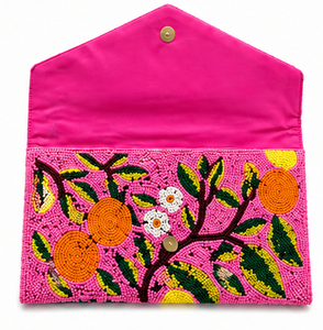 Hand-Beaded Floral Clutch Bag – <b>Pink</b> Envelope Wallet with Vibrant Embroidery, Statement Evening <b>Purse</b>, Handmade Boho Accessory - Product Image 4