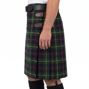 Men's Macleod Harris Modern Scottish Tartan Kilt Traditional Green Blue <b>Red</b> Plaid Pleated Kilt with <b>Belt</b> - Product Image 3