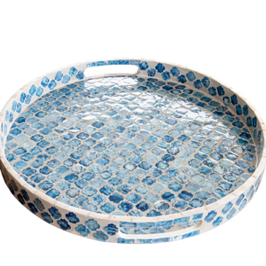 Plateau de service artisanal de luxe en nacre incrustée, mosaïque de coquillages décorative, plateau ottoman moderne, vaisselle contemporaine, décoration intérieure - Product Image 6