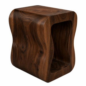 Modern Wooden <b>Stool</b> Solid Wood Handmade Minimalist Design Living Room Furniture Organic Shape Walnut Finish Accent Piece - Product Image 1