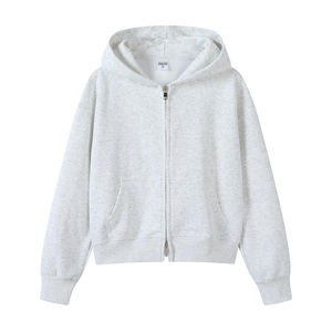 เสื้อฮู้ดซิปแบบยูนิเซ็กส์ สีเทาอ่อน ทรงปกติ ผ้าฝ้ายเฟรนช์เทอร์รี่ สวมใส่สบายๆ สำหรับฤดูใบไม้ร่วง มีกระเป๋าด้านหน้า - Product Image 1