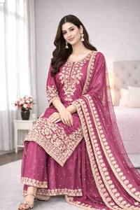 Women Traditional Indian Pakistani Wedding Floor-Length Embroidered Needle-Detecting Salwar <b>Suit</b> Set Polyester Regular Fit All - Product Image 2