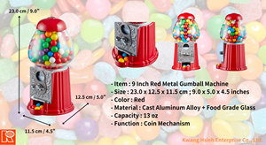 Kwang Hsieh 9" Red Coin Operated Candy Dispenser Gumball Machine Bulk Wholesale OEM Factory Supply - Product Image 6
