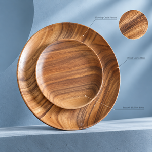 Assiettes de présentation en bois de manguier 13 pouces, polies, durables, à grain fluide et bord large incurvé, pour services de table |   Vaisselle en bois naturel pour - Product Image 2