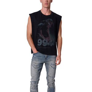 Camiseta sin mangas con cuello redondo para hombre, ajuste holgado, estilo vintage, con gráfico frontal y trasero, ropa urbana, venta al por mayor, OEM personalizado, 100% algodón jersey - Product Image 1
