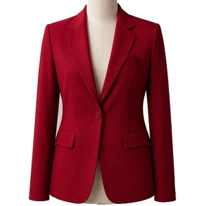 Blazer Rojo Personalizado para Mujer, con Cuello de Solapa, Manga Larga, un Solo Botón, Color Sólido, Poliéster/Rayón, Transpirable, Antiarrugas - Product Image 1