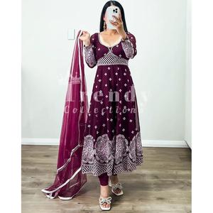 ชุดทำงานผ้าคอตตอนผ้าจอร์เจียประดับด้วยไวน์ dupatta - Product Image 1