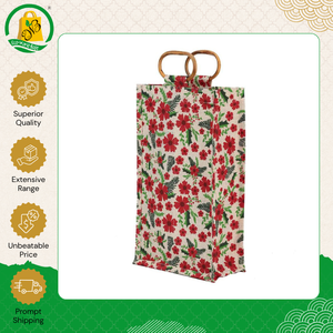 Bolsa de yute de la mejor calidad para dos botellas, resistente y fácil de transportar, con un bonito motivo impreso y asa de caña, hecha para fiestas navideñas, procedente de la India. - Product Image 3