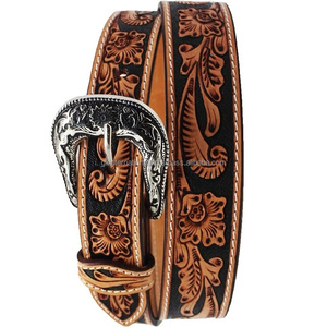 Cinturón de herramientas de cuero occidental hecho a mano de piel de vaca Natural de grano completo para hombres y mujeres con hebilla antigua elegante con grabado floral - Product Image 1