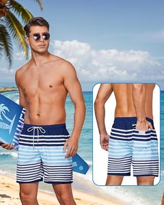 Short de bain décontracté pour homme en tricot rayé, avec cordon de serrage, taille élastique, séchage rapide, écologique, avec doublure en maille - Product Image 3