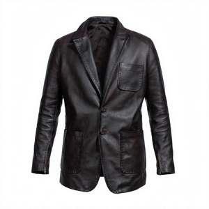 Men's <b>Leather</b> <b>Blazer</b> <b>Jacket</b> 2 Button Notch Lapel Casual Patch Pockets <b>Jacket</b> <b>Blazer</b> Coat Turn-down Collar Single Breasted Jasket - Product Image 1