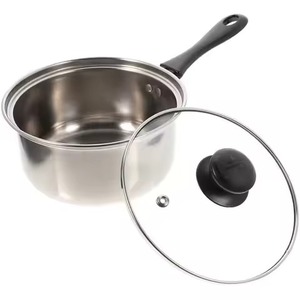 Global Choice Poêle à frire en acier inoxydable, faitout profond, couvercle en verre trempé, poignée en bakélite à toucher froid, ensemble d'ustensiles de cuisson - Product Image 1