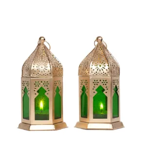 Farol de metal marroquí dorado al por mayor, estilo templo, intrincado, decorativo, para velas, para Ramadán, bodas y el hogar. - Product Image 3
