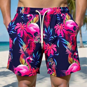 กางเกงว่ายน้ำชายแบบ unisex แห้งเร็ว ลายดอกไม้ ชุดชายหาด น้ำหนักเบา ระบายอากาศได้ดี กันน้ำ กางเกงขาสั้นฤดูร้อนแบบทอ - Product Image 1