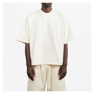 T-shirt décontracté pour homme en coton épais 200g, coupe ample vintage à épaules tombantes, effet délavé et respirant - Product Image 3