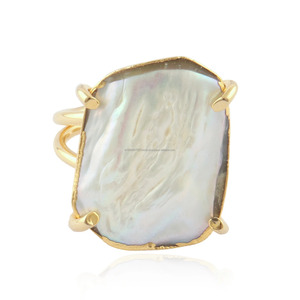 <b>Large</b> Irregular Natural Pearl <b>Ring</b> with Gold Adjustable Open Band Fashionable Boho Chic Jewelry - Product Image 1