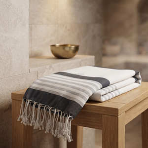 Toalla de Playa Turca a Rayas Moradas de 90x170 cm, Acogedora Toalla de Algodón Peshtemal de Secado Rápido, Manta Fouta con Decoración Minimalista de Borlas, Exportación - Product Image 5