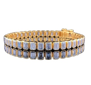 Conjunto de bisel Emerald Lab Grown Diamond Tennis Bracelet Emerald Diamond Bracelet, pulsera de mujer - Product Image 1