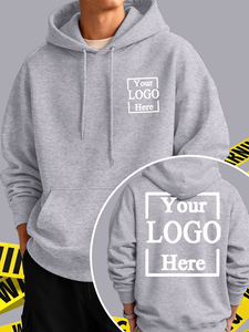 Custom Logo Hooded Men's 100% Cotton French Terry 350g Regular Fit Casual Autumn Wear Heat Transfer Printed Front <b>Back</b> Design - Product Image 2