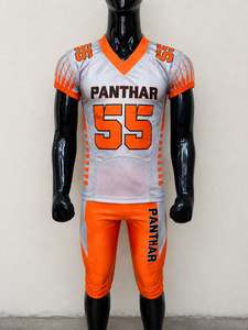 PANTHAR ชุดเสื้อฟุตบอลอเมริกันแบบซับลิเมชั่นคอวีแขนสั้นระบายความชื้นชุดยูนิฟอร์มผู้ชายสีส้มสีขาว 55 - Product Image 5