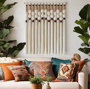 <b>Macrame</b> Flber <b>Macrame</b> Wall Hanging Boho Wall <b>Art</b> Handmade Spherical Knot Design with Tassel - Product Image 1