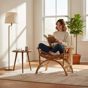 Sillón de Bambú Tejido a Mano con Ratán Natural, Ecológico, Moderno, Respaldo Sólido, 1 Año de Garantía, para Sala de Estar, Patio, Cafetería - Product Image 5