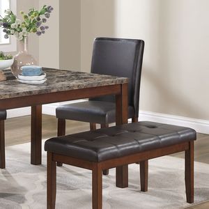 Classic Stylish Espresso Finish 5pc Dining <b>Set</b> Faux Marble Top <b>Table</b> <b>Bench</b> 3x Chairs Faux Leather Cushions for Kitchen Dinette - Product Image 4