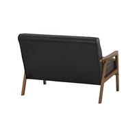 Canapé 2 places NUHOOM en tissu avec dossier capitonné, revêtement en cuir PU, design moderne du milieu du siècle, en chêne massif de Malaisie, pour villa