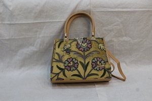 Yellow kashmir ari work Floral Embroidered Fashion Women's Tote Bag with PU Handle Zipper Shoulder Purse Gift Souvenir - Product Image 4