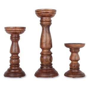 <b>Set</b> of 3 Handcrafted Wooden <b>Candle</b> Holders Rustic Farmhouse Pillar <b>Candle</b> Stand Home Decor - Product Image 4