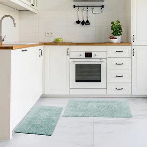 Cotton <b>Bath</b> Mat Set 2 Piece Rectangle Solid Color Classic Style Non-Slip Rubber Backing Home Use <b>Light</b> Blue - Product Image 3
