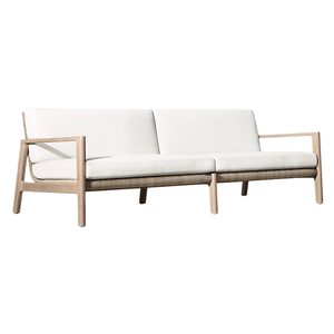 Minimalist Modern <b>Outdoor</b> <b>Sofa</b> Solid Teak Frame <b>Rattan</b> Woven Backrest Contemporary Garden Lounge Seating Balcony and Patio - Product Image 2