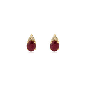 Pendientes Pequeños Minimalistas de Oro Amarillo K14 con Engaste de Garras de Rubí y Diamante, Diseño Clásico Sencillo, Proveedor de Joyería con Piedras Preciosas - Product Image 1