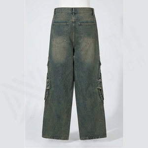 Jean en denim coupe droite délavé foncé pour homme, taille haute, coupe ample, en coton, déchiré, style streetwear, pantalon automne - Product Image 5