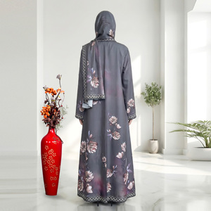 Women's Rotex Spun Poly Slub <b>Printed</b> Abaya With Matching Hijab Muslim Modest Wear Dubai Kaftan <b>Islamic</b> Dress - Product Image 2