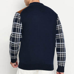 Pull en tricot pour homme avec manches à carreaux et empiècement en daim, fermeture 1/4 zip, vêtement d'automne - Product Image 6