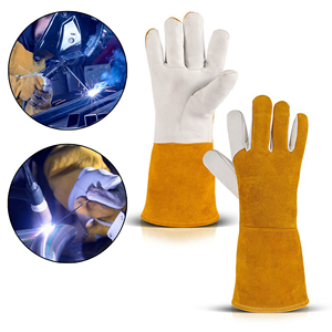 Gants de soudage TIG jaunes, blancs et rouges - Anti-coupure, antidérapants, résistants à la chaleur, réutilisables, protection des mains en cuir naturel - Product Image 1