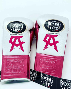 Guantes de Boxeo Profesionales Personalizados Rosa y Blanco, Sin Boxeo No Hay Vida, de Cuero Genuino de Alta Calidad, Transpirables y Ligeros con Cordones - Product Image 4