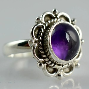 Amethyst 925 Sterling Silver <b>Boho</b> Statement Promise <b>ring</b> for Women, Natural Round Gemstone <b>Boho</b> Jewelry <b>Ring</b> Size 4-13 Christmas - Product Image 3