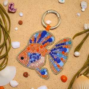 Hand Embroidered Eco-Friendly <b>Customized</b> Shape Carabiner <b>Keychain</b> with Colorful Resin Inlay Design for Bag Charm - Product Image 5
