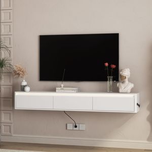 Mobile TV Sospeso Bianco da Parete per Soggiorno con Luci LED e Presa di Corrente Integrata - Design a Scaffale Flottante - Product Image 5