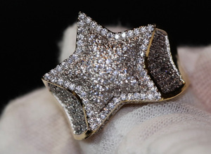 Iced Star Shaped Cluster <b>Ring</b> Moissanite 925 Sterling Silver Rhodium Plated Prong Setting Hip Hop Style <b>for</b> Unisex Women or <b>Men</b> - Product Image 2