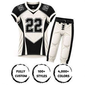 Ensemble d'uniformes de football américain, col en V, manches courtes, tissu respirant, pantalon ajusté, jersey sublimé en polyester pour adultes - Product Image 1