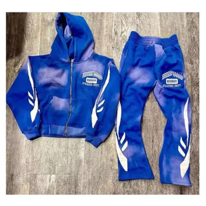 Conjunto de Sudadera con Capucha y Pantalones Acampanados para Hombre, de Forro Polar, 100% Algodón, Transpirable, con Efecto Desgastado por el Sol, con Cremallera, ODM, Primavera - Product Image 6