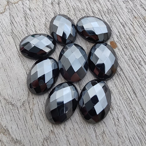 Pierre précieuse en hématite de qualité AAA+, taille ovale à facettes, dos plat, calibrée, en vrac, pour bijoux, toutes tailles - Product Image 4