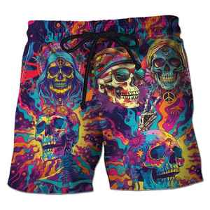 Pantalones Cortos de Playa para Hombre al por Mayor con Estampado de Calavera de Llama Azul, Estilo Gótico Urbano, de Secado Rápido, Estilo Biker, con Bolsillos - Product Image 3