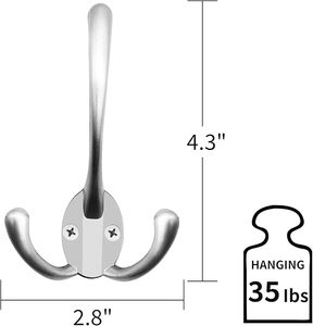 Juego de 3 Ganchos de Metal Resistentes para Toallas, Modernos, de Montaje en Pared con Taladro, Perchero Duradero con Capacidad para 35 Libras, Acabado Plateado - Product Image 1