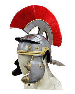 Casque de Centurion Romain avec Plume Rouge en Acier Doux, Armure Médiévale de Chevalier pour Reconstitutions Historiques, Expositions et Décoration de Bureau - Product Image 1